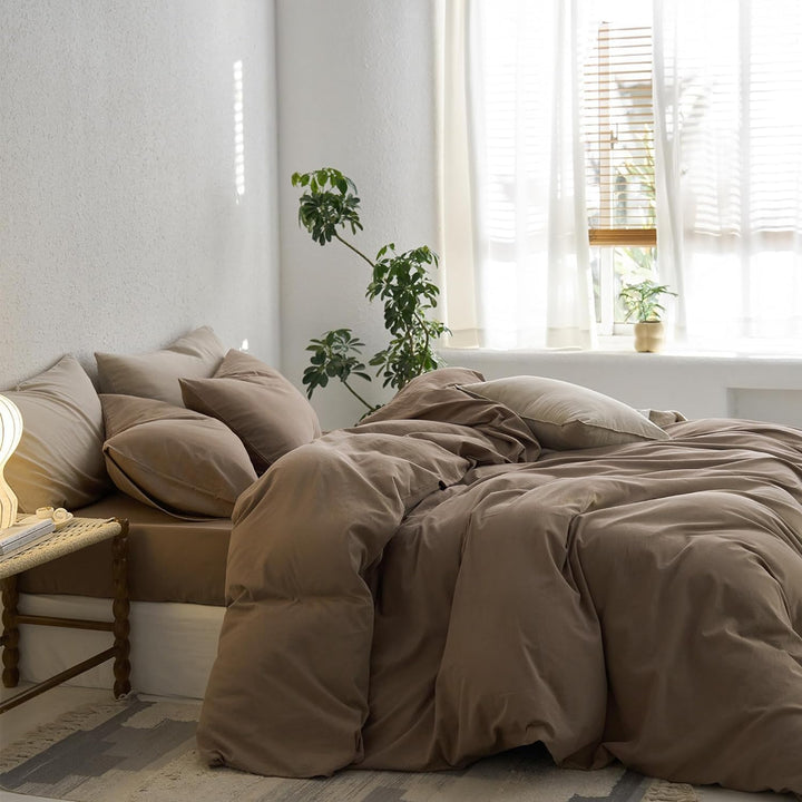 Sedefen Bettwäsche 200x220cm Baumwolle Renforce Braun Uni Unifarben Baumwollbettwäsche Set,Doppelbet