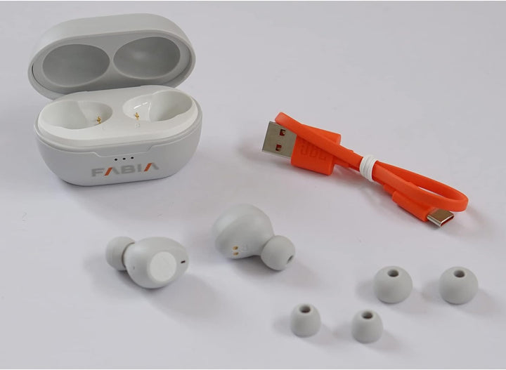 Skoda 6VA063702 True-Wireless In-Ear-Kopfhörer Bluetooth kabellos, weiss, mit Fabia Schriftzug