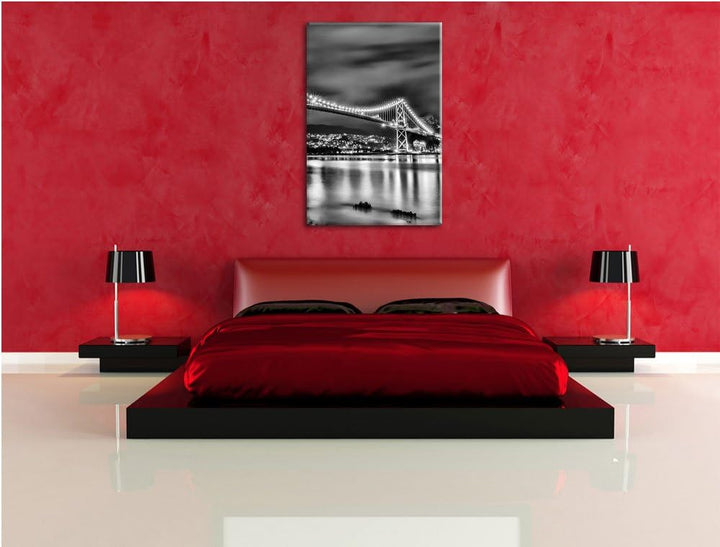 Pixxprint Monocrome, Lions Gate Bridge in Vancouver bei Nacht, Format: 100x70 auf Leinwand, riesige