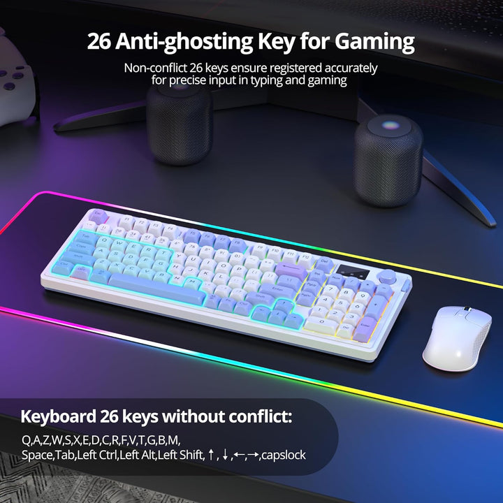 SbocKeeb 96% Kabellose Gaming Tastatur, Leise Membran Tastatur Mechanisches Gefühl mit Ziffernblock,