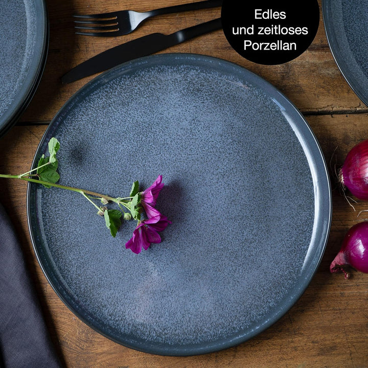Moritz & Moritz VIDA 6er Dinner Teller Set Blau - Dinnerteller für 6 Personen - Porzellan spülmaschi