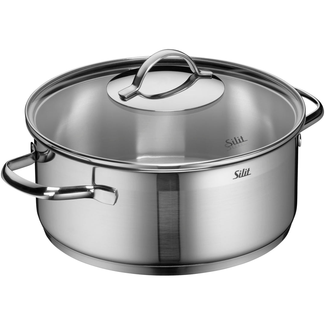 Silit Achat Kochtopf 24cm, Glasdeckel, Bratentopf 4,1l, Edelstahl poliert, Topf Induktion, unbeschic
