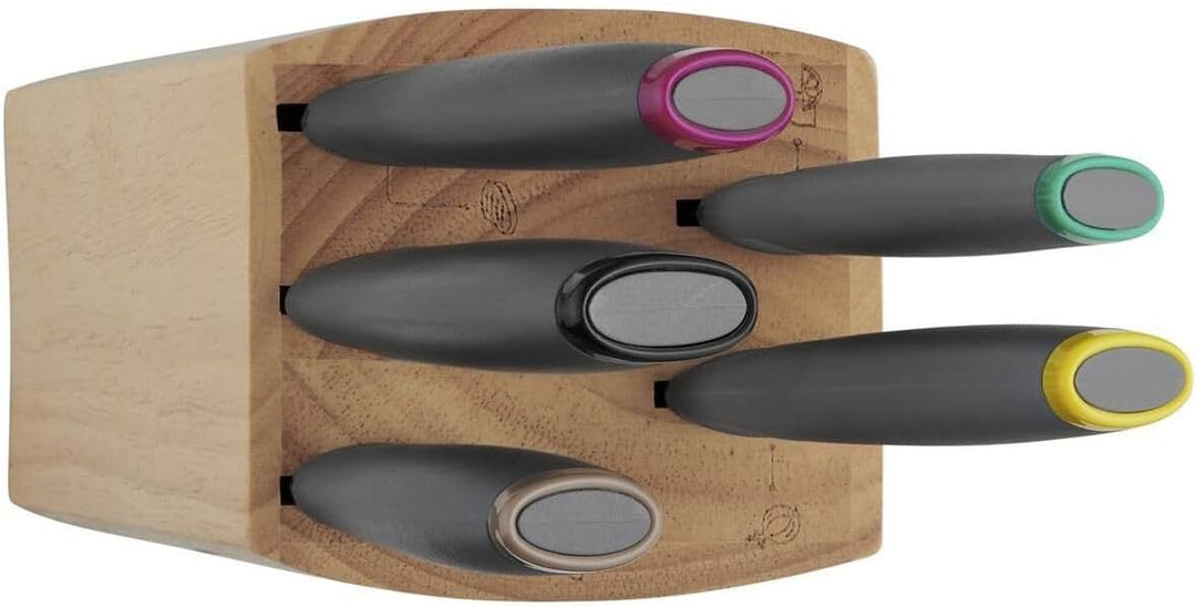 Tefal Fresh Kitchen Holzblock mit 5 Messern (Schäler 9 cm, Utility 12 cm, Chef 15 cm, Schneide 20 cm