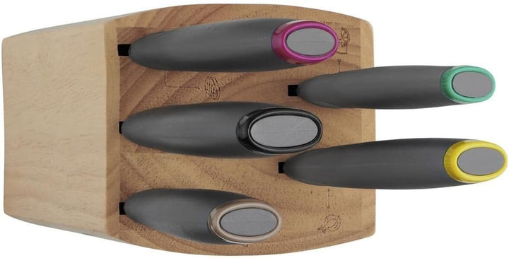 Tefal Fresh Kitchen Holzblock mit 5 Messern (Schäler 9 cm, Utility 12 cm, Chef 15 cm, Schneide 20 cm