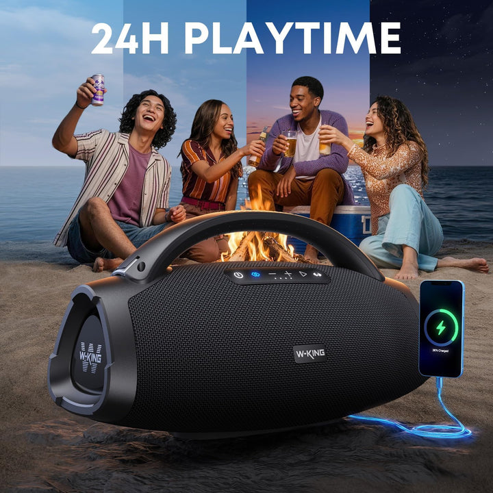 300W PEAK 200W RMS Bluetooth Lautsprecher, W-KING Musikbox Gross mit Subwoofer/EQ APP, Laut Tragbare