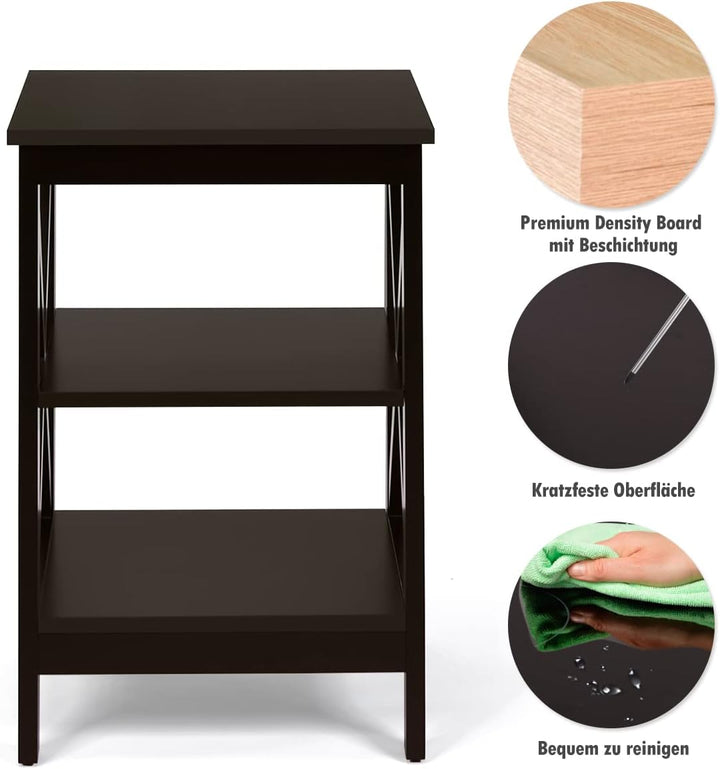 COSTWAY Nachttisch 3 Ebenen, 2er Set Beistelltisch Nachtschrank, Sofatisch Couchtisch für Schlafzimm