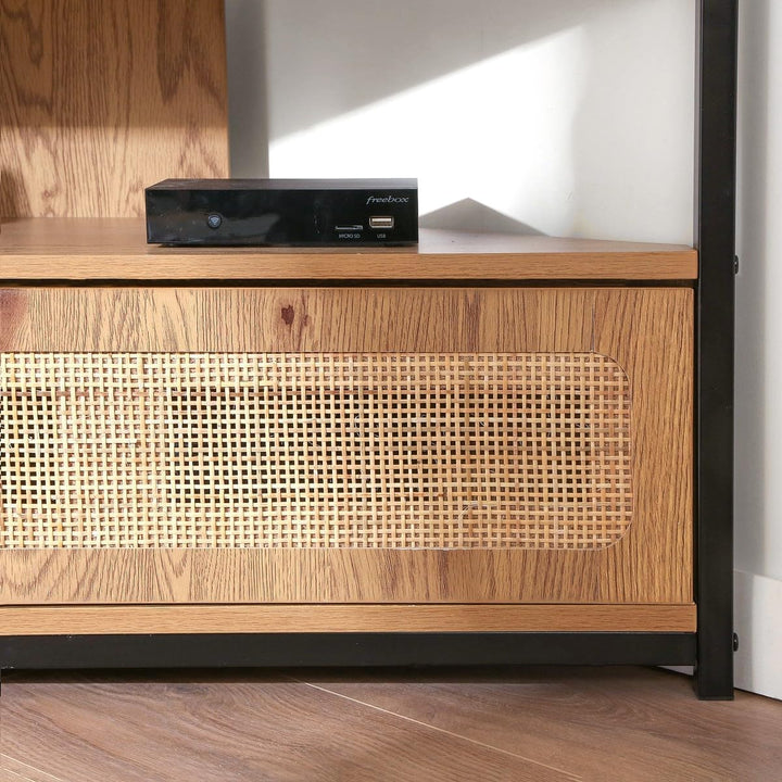 Calicosy - TV-Eckschrank, 1 Klapptür, Geflecht aus Rattan, Holzdekor, Spanplatten, Metallfüsse, Wohn