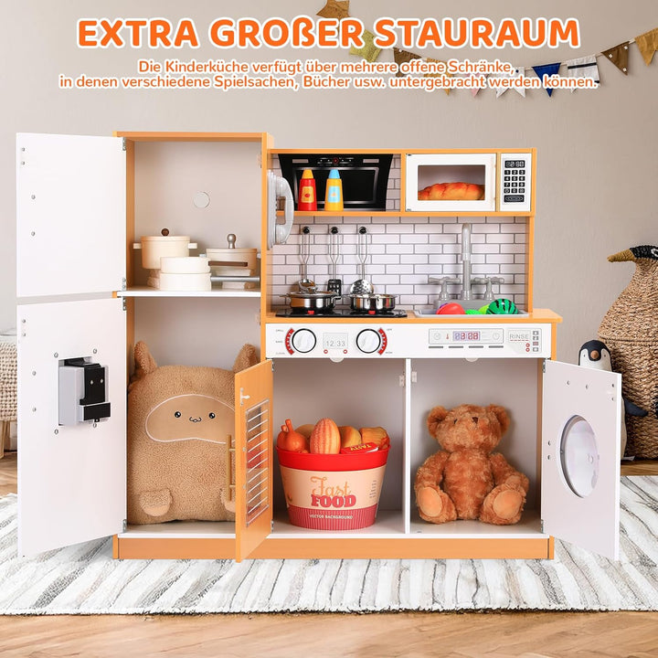 MAMIZO Kinderküchen, Spielküche Holz, Spielzeugküche mit Licht und Sound, 82x80x25 cm Puppenküche, k