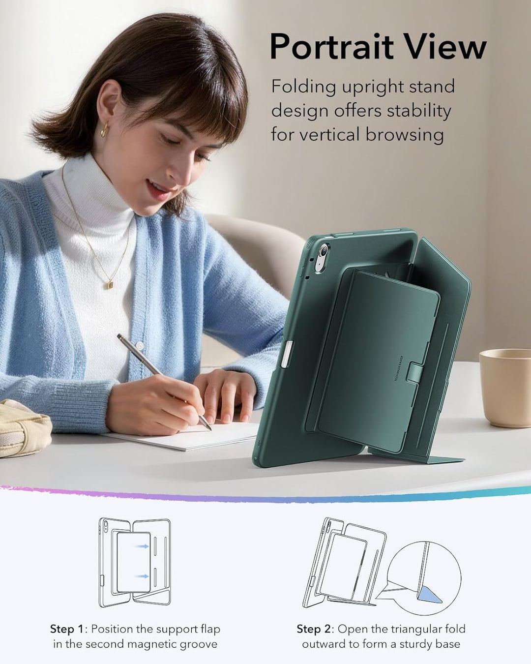 ESR Hülle für iPad Air 13 Zoll (2026/2025/2024) M4/M3/M2, Vertikale Stand, Mehrere Standwinkel, Ultr