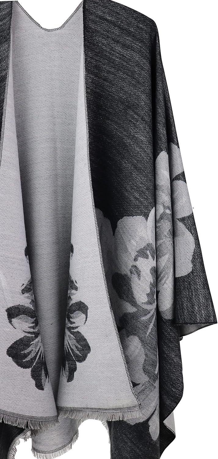 Shmily Girl - Damen Poncho Habe Gestrickt Überdimensionalen Decke Kap-Schal Plain Dispersion Bart Bl