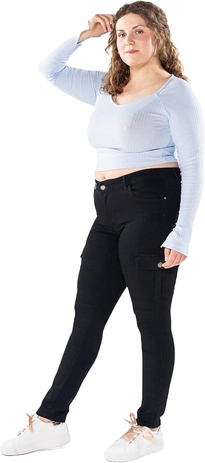 Nina Carter Damen Cargo Jeans grossen Grössen Stretchjeans Plus Size Jeanshosen Used-Look Denim Hose