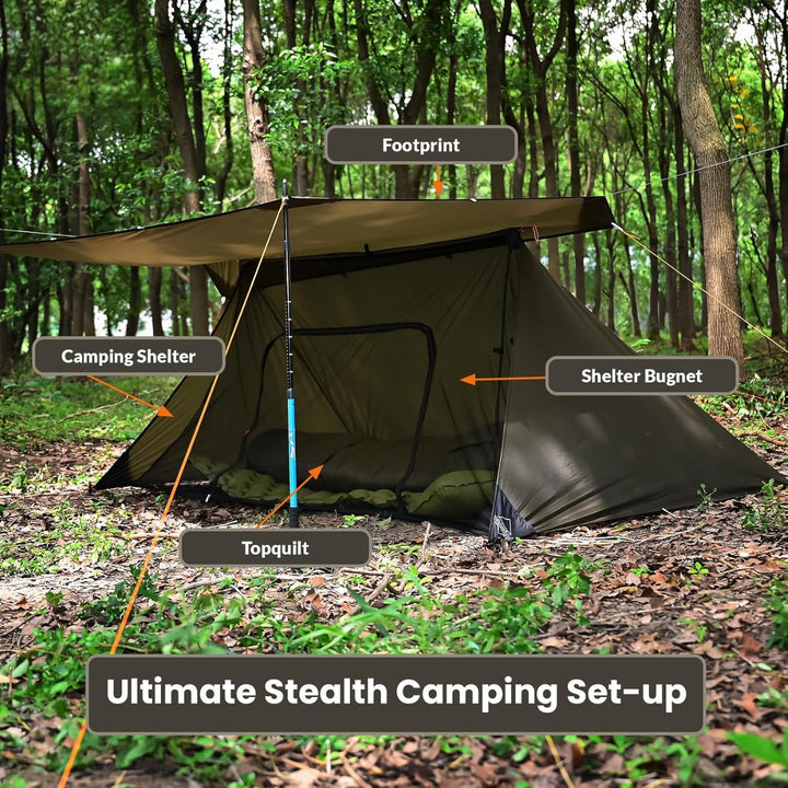 Onewind Camping Shelter mit Moskitonetz, Zelt Emergency Survival Shelter, leicht, wiederverwendbar,