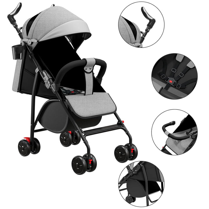Buggy, Kinderwagen Zusammenklappbar mit Wattepads und Moskitonetzen, Reise-Kinderwagen mit Liegefunk