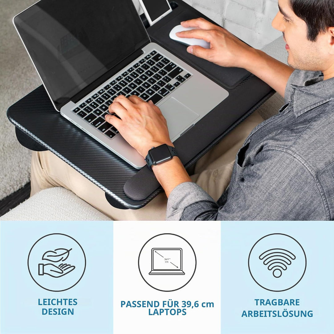 LapGear Home Office Pro Knietisch mit Handgelenkauflage, Mauspad und Handyhalterung, für Laptops mit