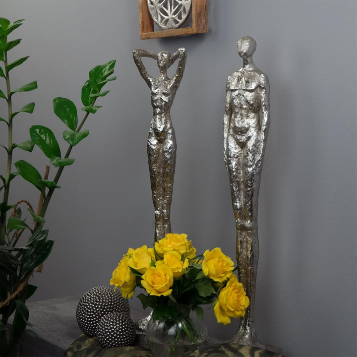 DESIGN DELIGHTS Moderne SKULPTUR Millenium | Mann & Frau, 2-teilig, Poly Kunststein, Silber 59 cm |