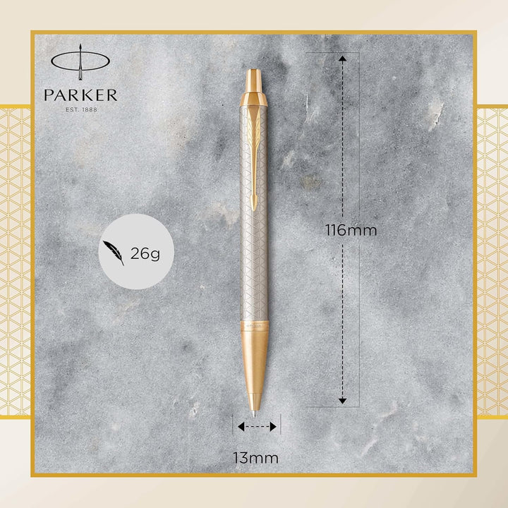 Parker IM Kugelschreiber | Premium Warm Silver | Mittlere Spitze | Blau | Geschenkbox Kugelschreiber