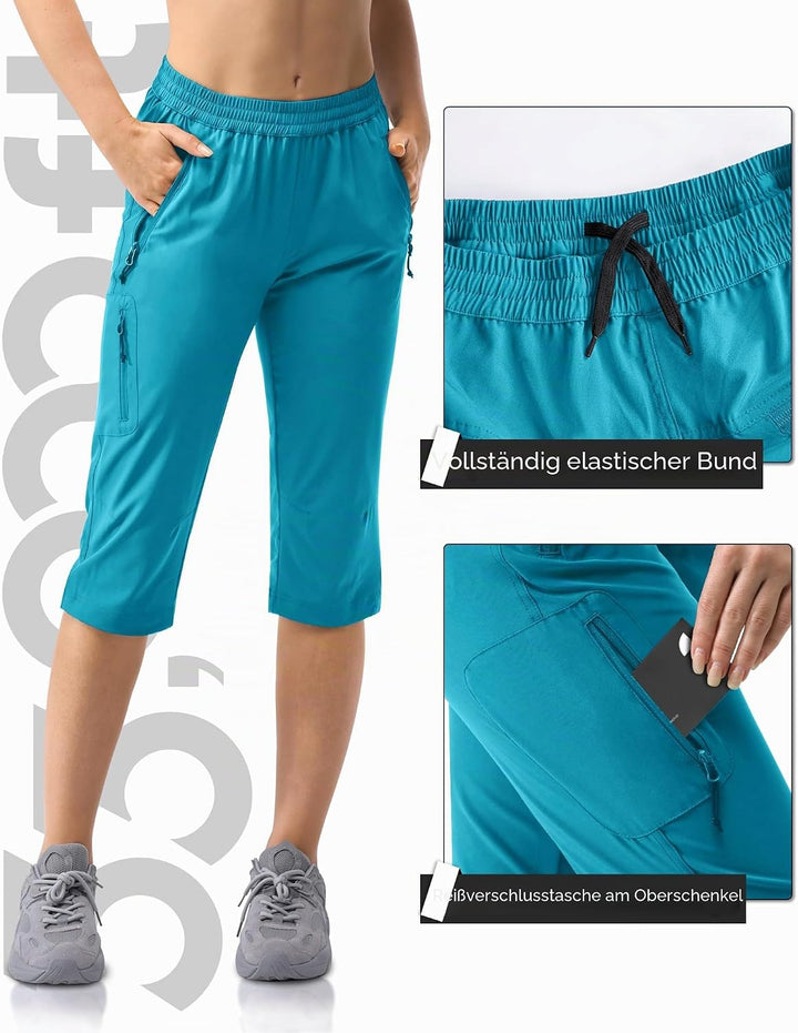 33,000ft Damen 3/4 Hose Capri Wanderhose Stretch Leichte Radhose Taschen Sommer Outdoor Golf Hose 38