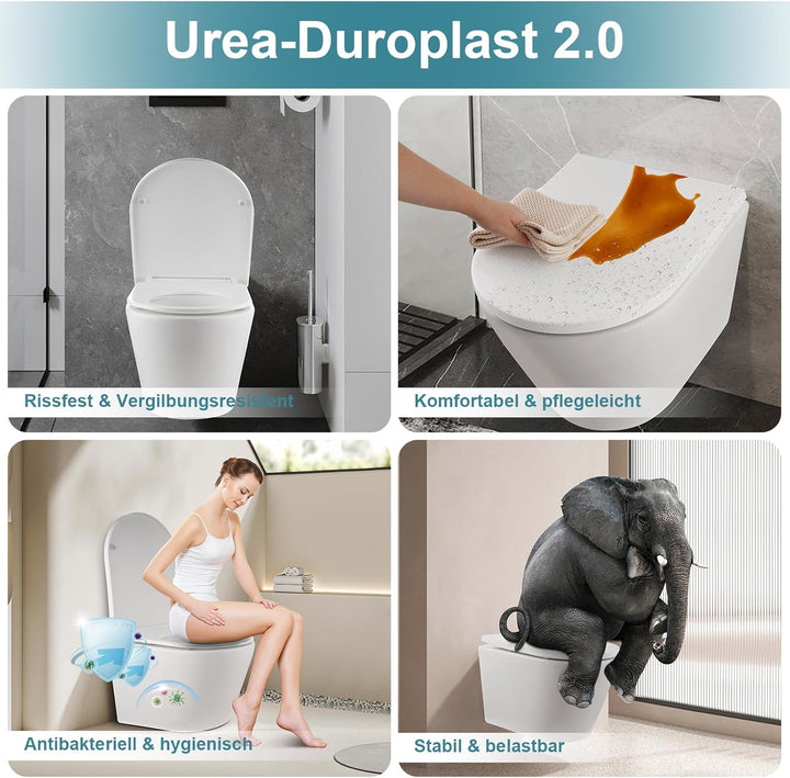 MEEJEE Toilettendeckel Lange D Form 460x365 mm, WC Sitz mit Absenkautomatik, Soft Close Klobrille, W