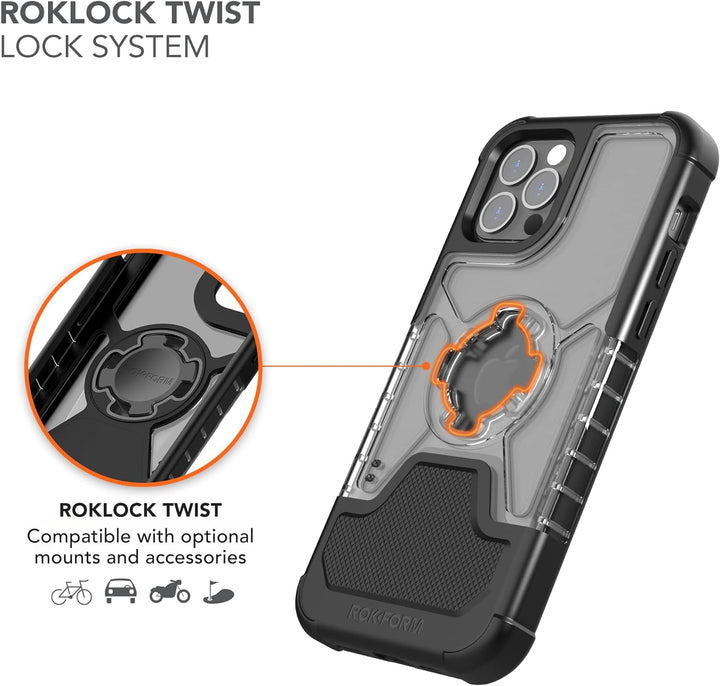 ROKFORM Schutzhülle für iPhone 12, iPhone 12 Pro, magnetisch mit Twist Lock, dünn, stossfest, Crysta