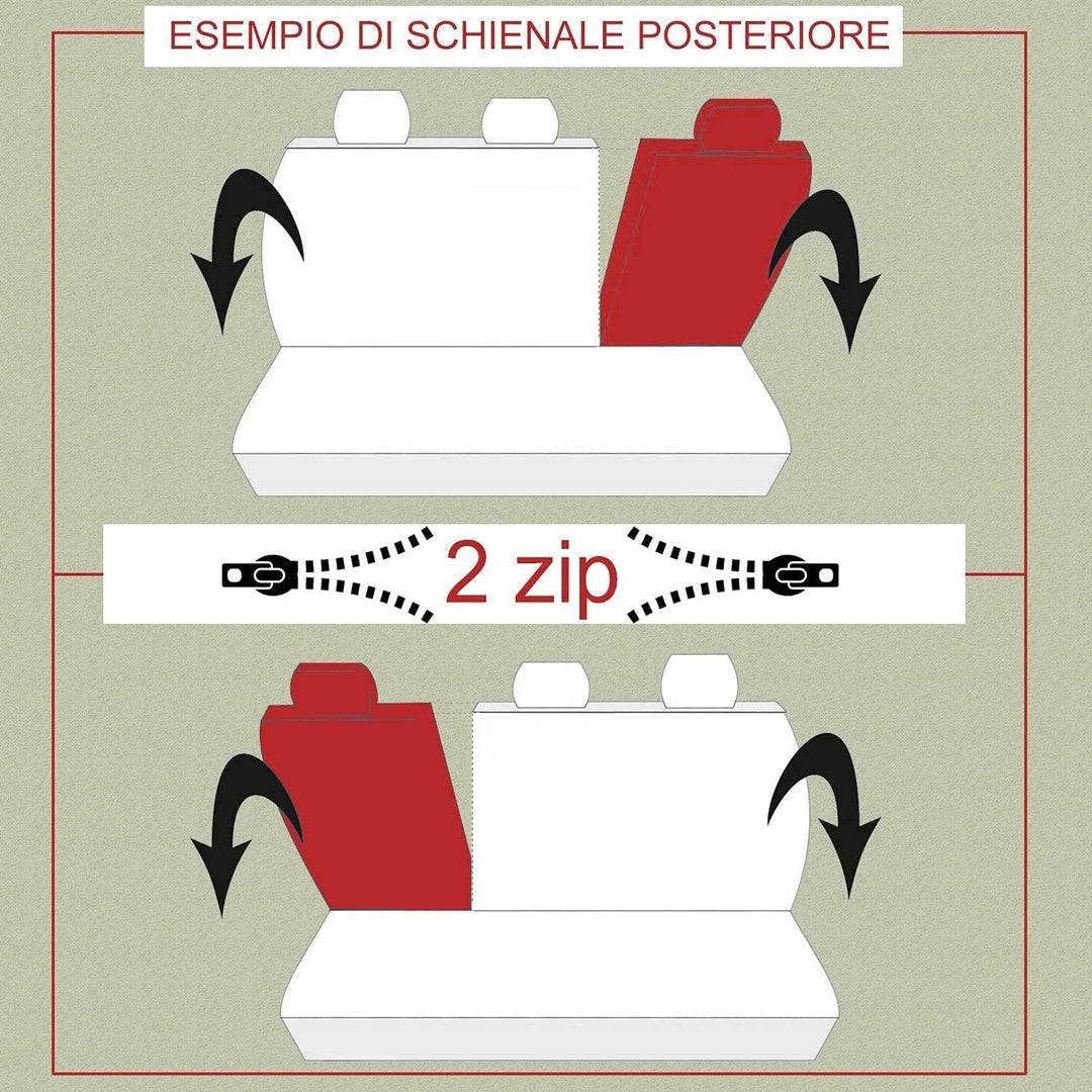 Universal Autositzbezüge Made in Italy - Racing - Rückenlehne mit 2 Reissverschlüssen - kompatible A