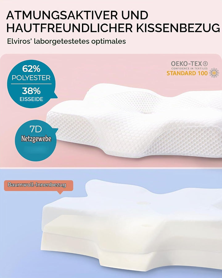 Elviros Orthopädisches Nackenkissen aus Memory Foam, Ergonomisches Kopfkissen Nackenschmerzen, für R