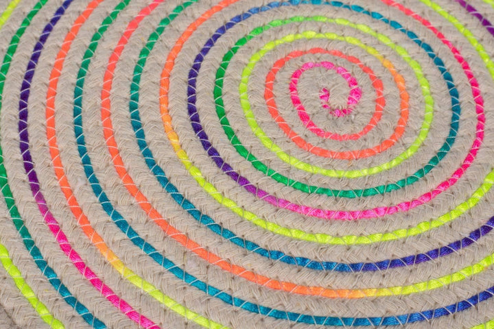 styleBREAKER Damen Runde Bali Bag Umhängetasche mit buntem Neonfaden und geflochtenem Taschengurt, H