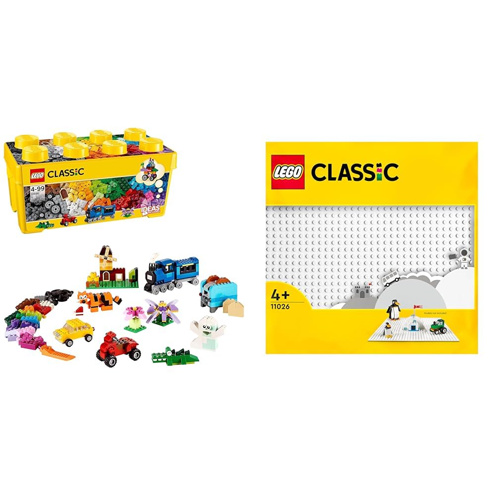 LEGO Classic Mittelgrosse Bausteine-Box, Konstruktionsspielzeug & Classic Weisse Bauplatte, quadrati
