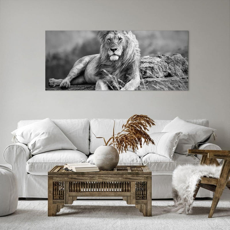 Wandbilder Dekoration Wohnzimmer Löwe Tier Natur Panorama Bilder auf Leinwand 120x50cm Leinwandbild