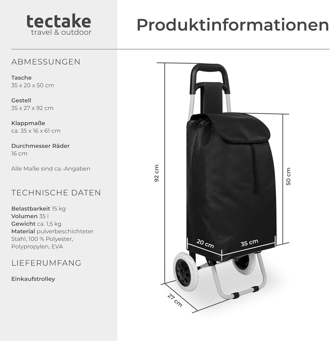 TecTake Einkaufstrolley Einkaufsroller klappbar - Diverse Farben - (Schwarz | Nr. 401270)