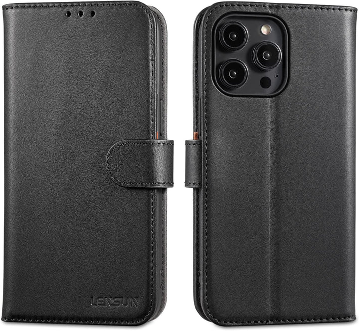 LENSUN Echtleder Hülle für iPhone 14 Pro Max, Handyhülle [Echtes Leder][Magnetverschluss][RFID Schut