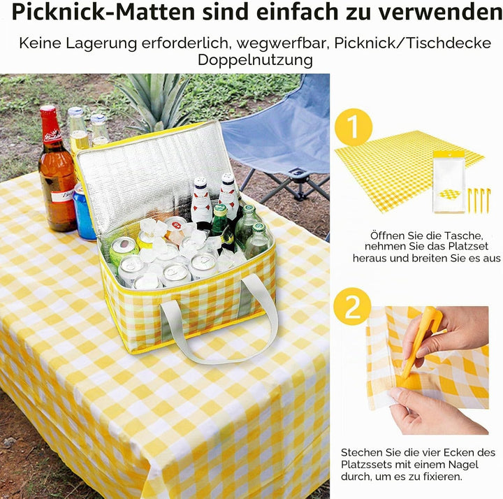 Huakaile Isolierte Picknickkörbe, 35 x 20 x 20 cm, mit Picknickdecke, 180 x 180 cm, tragbare, wasser