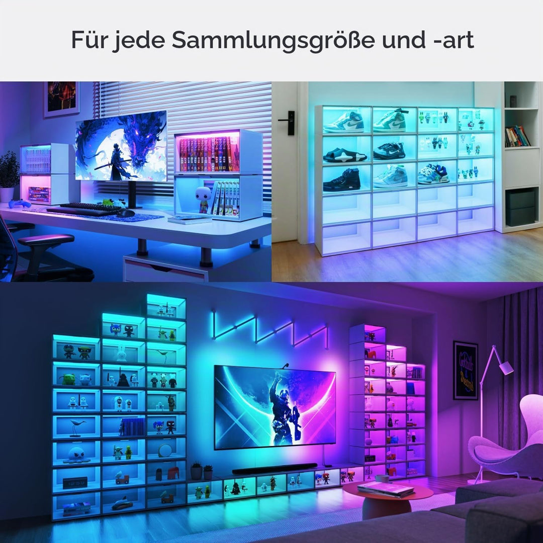 Nanoleaf Smart LED Schuhboxen 4er Starterpack, Stapelbare transparente Vitrinen für Figuren & Dekora