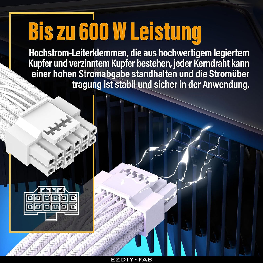 EZDIY-FAB 16AWG PCI-e 5.0 12VHPWR PSU Sleeved Kabel,600W 12+4 Pin Stecker auf 12+4 Pin Stecker Kabel