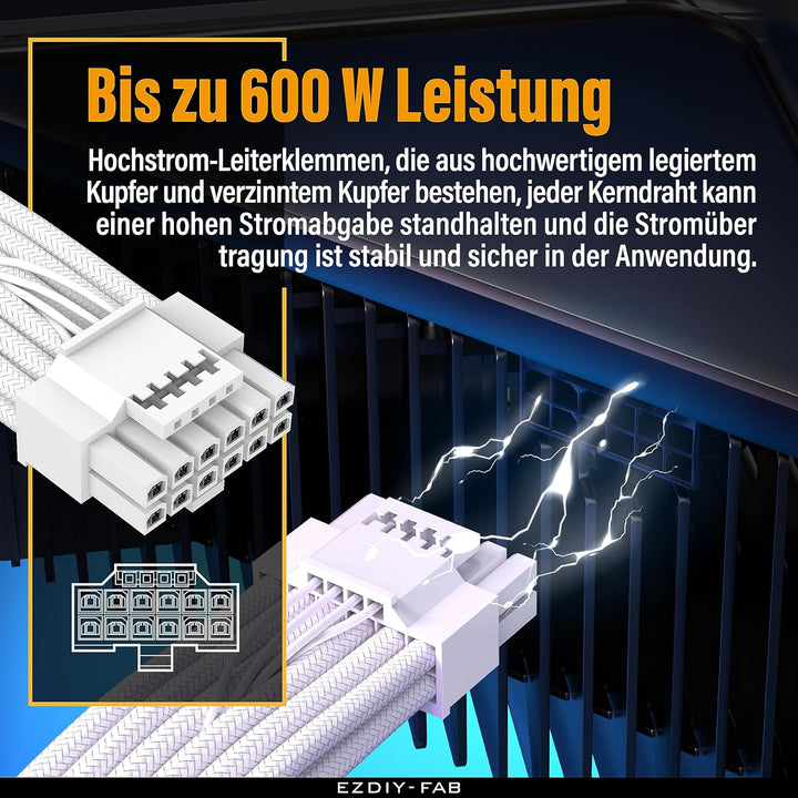 EZDIY-FAB 16AWG PCI-e 5.0 12VHPWR PSU Sleeved Kabel,600W 12+4 Pin Stecker auf 12+4 Pin Stecker Kabel