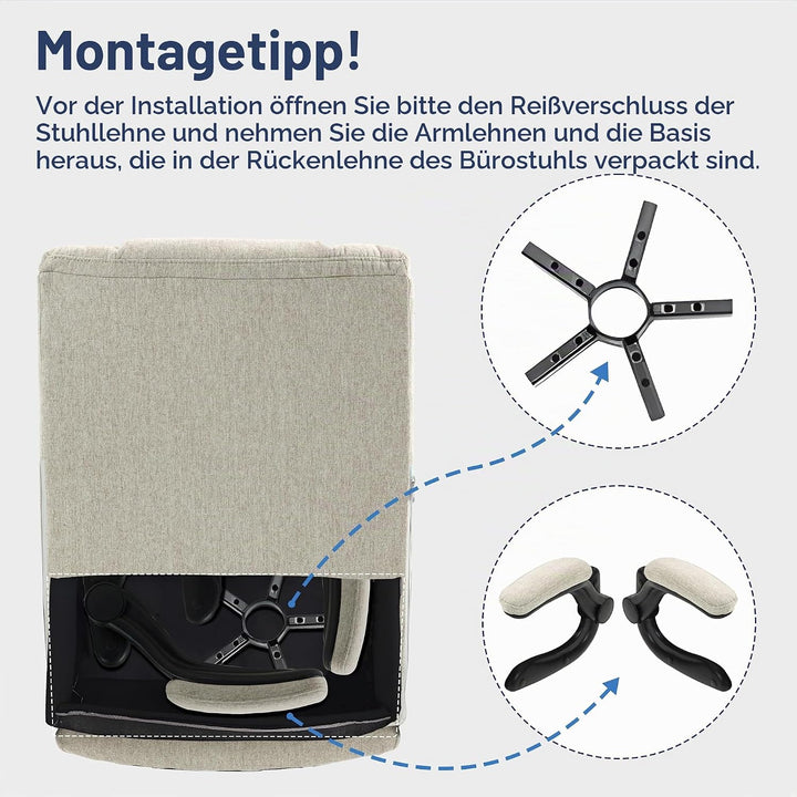 Bürostuhl Ergonomischer Computerstuhl 150KG Belastbarkeit Chefsessel Stoff Flip-up Armlehnen/110° Wi