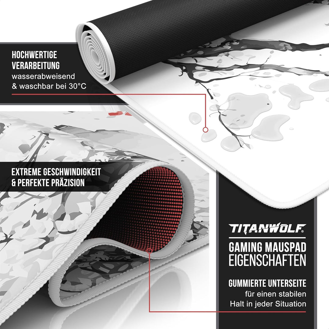 TITANWOLF - XXL Speed Gaming Mauspad 900 x 400mm - XXL Mousepad - Tischunterlage Large Size - verbes