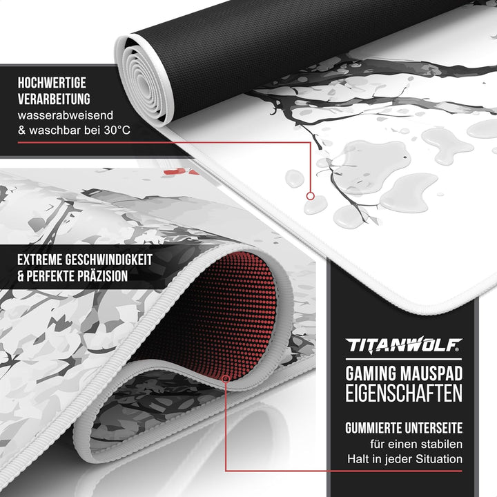TITANWOLF - XXL Speed Gaming Mauspad 900 x 400mm - XXL Mousepad - Tischunterlage Large Size - verbes