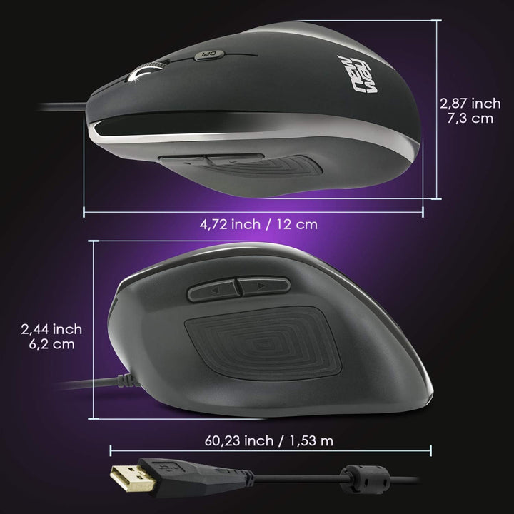 NEWWAY – Vertikale und Ergonomische Maus A3E - 3200 DPI - USB-Kabel - Verstellbares Gewicht Kabelgeb