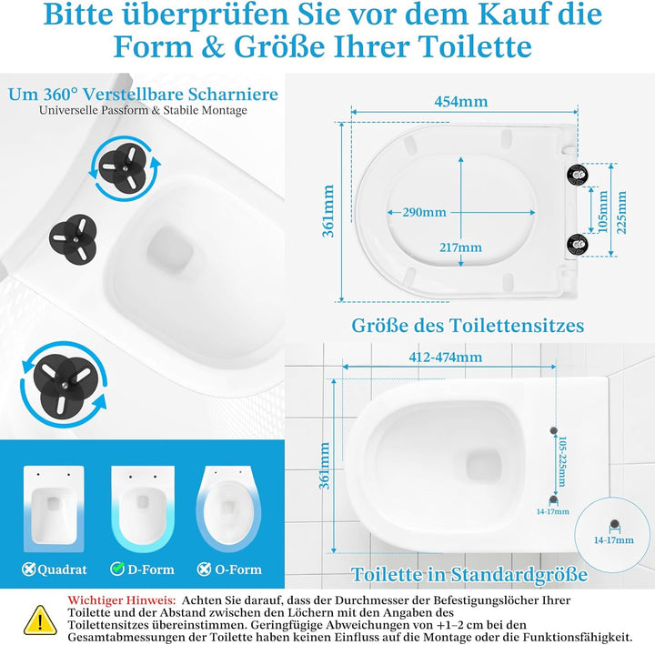 Toilettendeckel mit Absenkautomatik, WC Sitz mit Absenkautomatik Antibakteriell & UV-Beständig, Klod