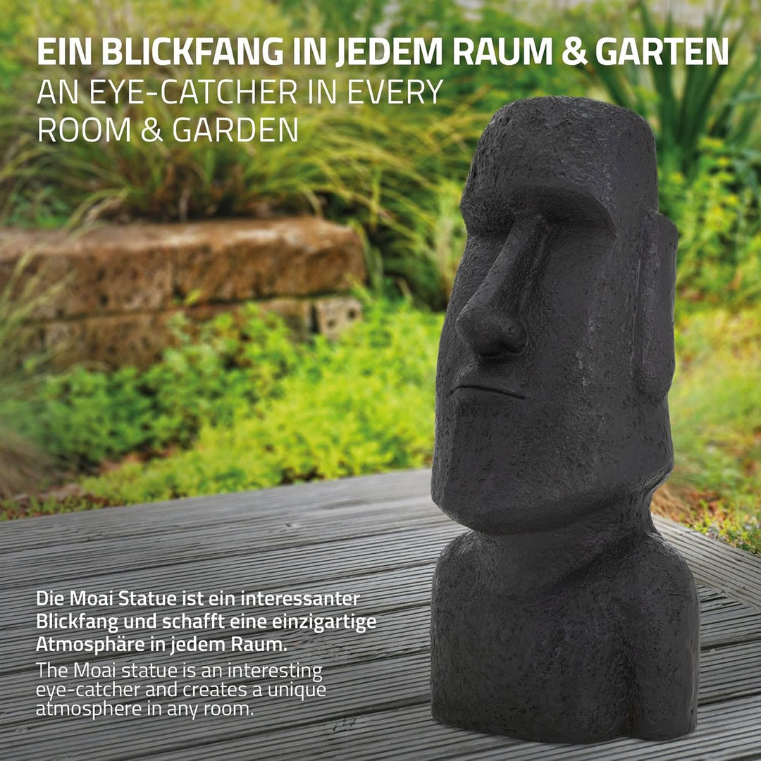 ECD Germany Moai Figur Rapa Nui Kopf 78cm hoch, Anthrazit, aus wetterfestem Kunstharz Polyresin, Ost