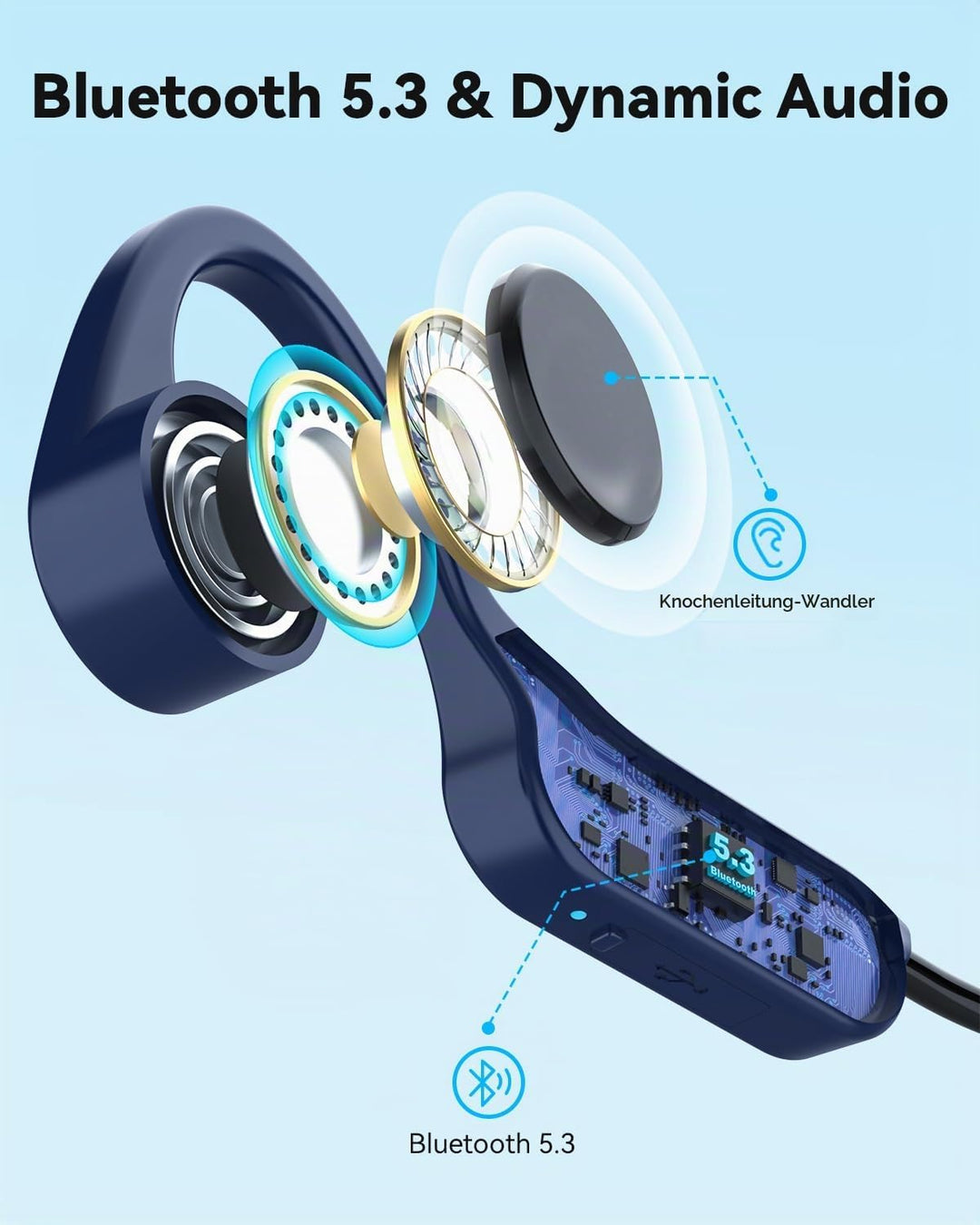 MONODEAL Knochenschall Kopfhörer Bluetooth 5.3 Open Ear Kopfhörer, Typ-C Ladeanschluss, IPX6 wasserd
