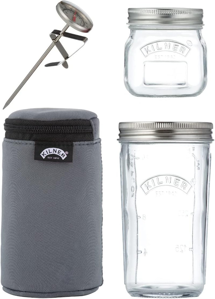 Kilner 0025.037 Joghurt, Glas, Neopren, 500 milliliters, Grau-Schwarz