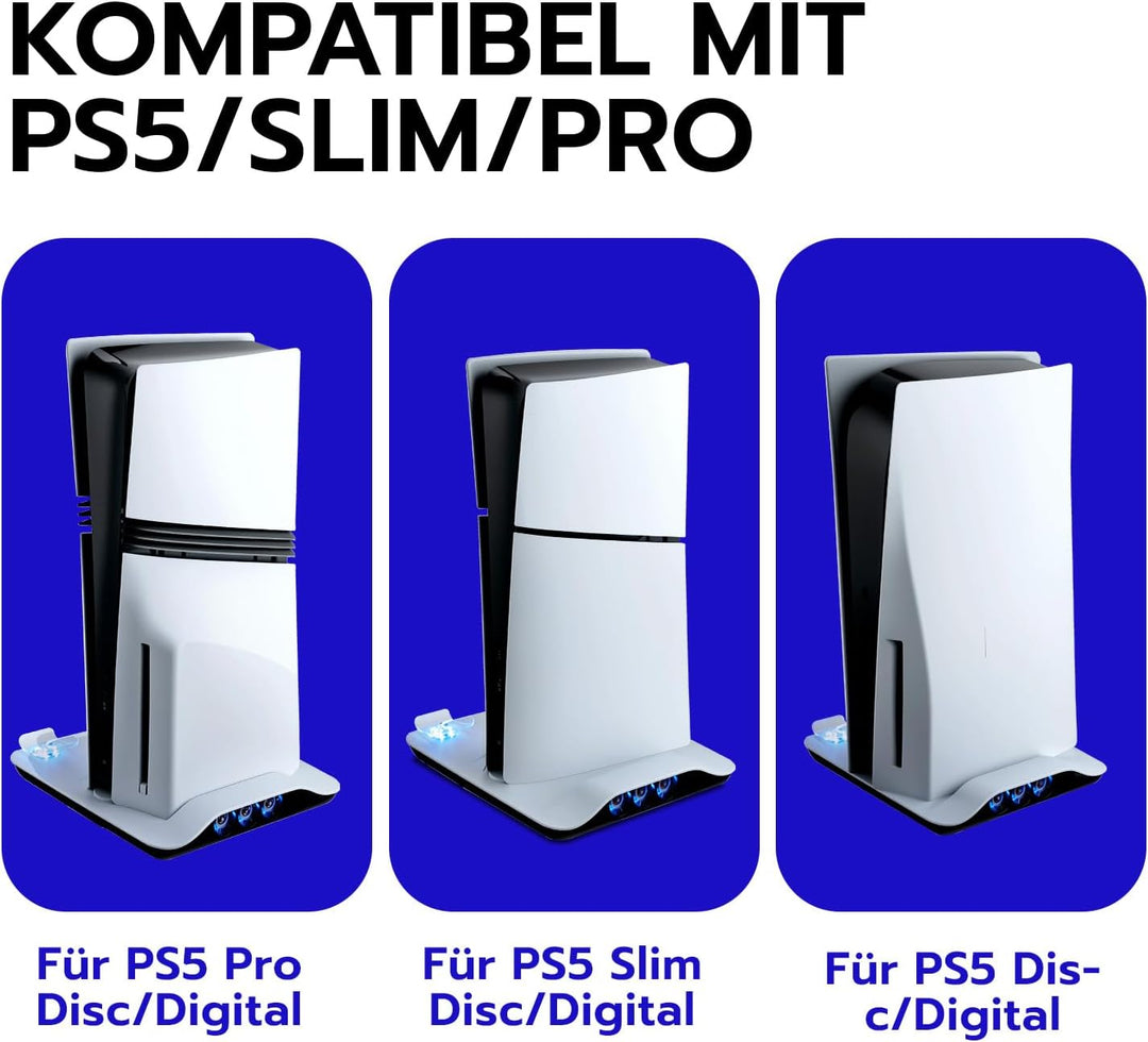 Wigearss PS5/PS5 Slim/PS5 Pro Kühler Standfuss mit Dual Controller Ladegerät, PS5 Controller Ladesta