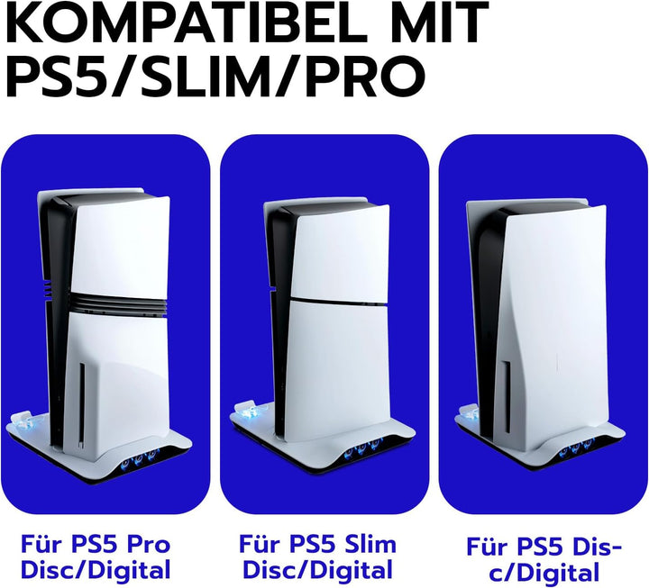 Wigearss PS5/PS5 Slim/PS5 Pro Kühler Standfuss mit Dual Controller Ladegerät, PS5 Controller Ladesta
