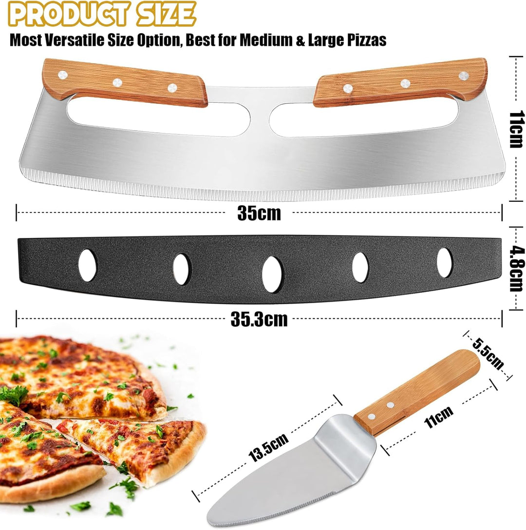 Pizzaschneider Gross - Profi Pizzamesser (Pizza Cutter) aus Edelstahl 35cm mit Holzgriff & Klingensc