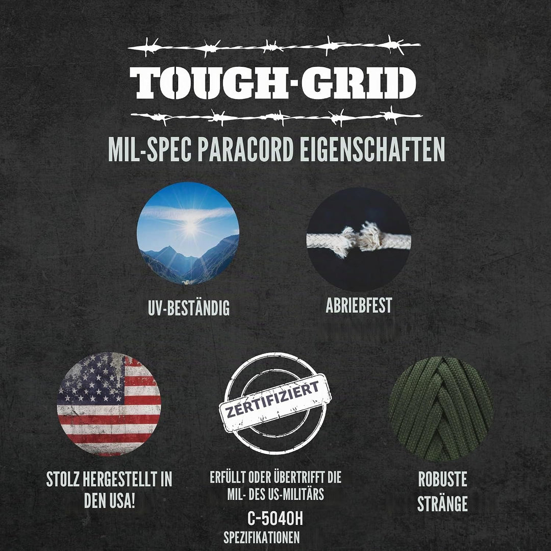 TOUGH-GRID PC100 340kg Paracord - 100% Nylon Militärspezifikationen Typ IV - für Militär, Camping, K