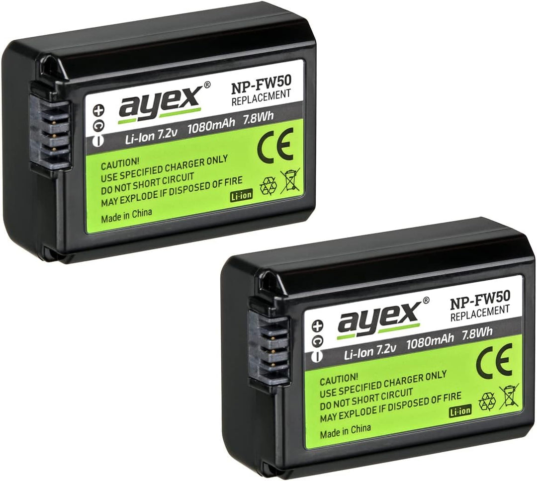 ayex Batteriegriff AX-A7/A7R/A7S Passend für Sony A7, A7R, A7S (ähnlich VG-C1EM) + 2 x ayex Akku NP-