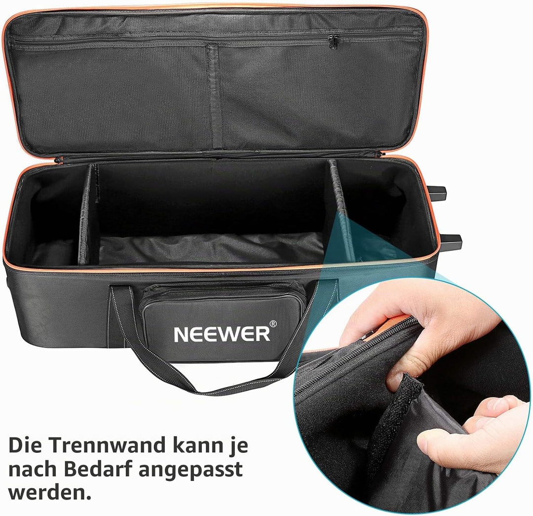 Neewer Trolley für Fotoausrüstung 96x39x29cm mit Riemen gepolstertem Fach Rollen und Tragegriff für