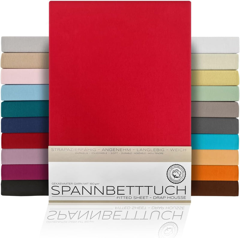 BEAUTEX Spannbetttuch Bettlaken aus Baumwolle, Premium Jersey Stoff 160g/m², Grösse und Farbe wählba