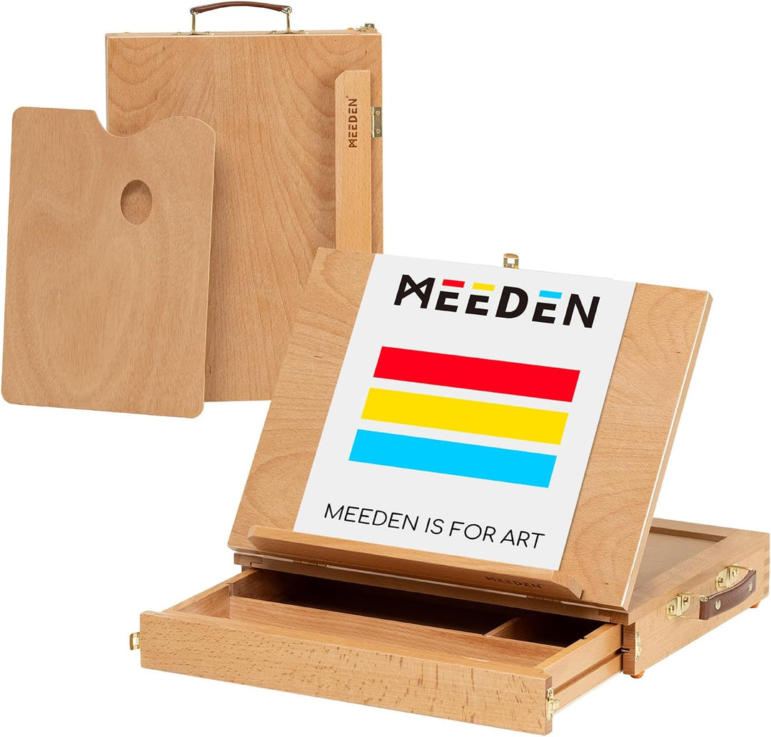 MEEDEN Tischstaffelei Box aus Holz, Portable Sketchbox aus Buchenholz mit Aufbewahrung, Verstellbare